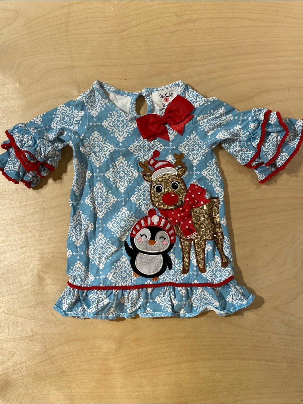 Counting Daisies Penguin & Reindeer Appliqué Dress 2T (RN)